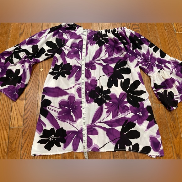 Ashley Stewart Purple and Black Floral Blouse - Picture 4 of 5